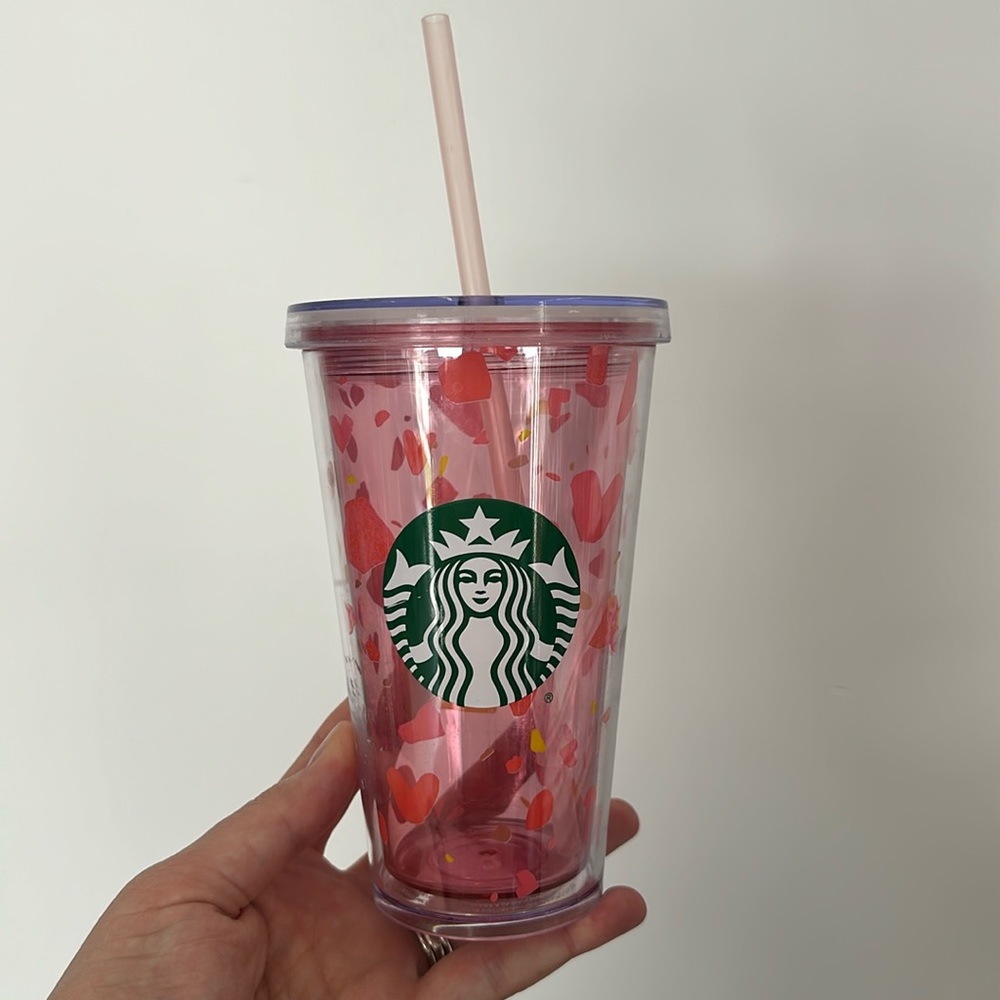Starbucks 2019 Valentines Day Pink Heart 16 Ounce Cold Cup Tumbler With Lid